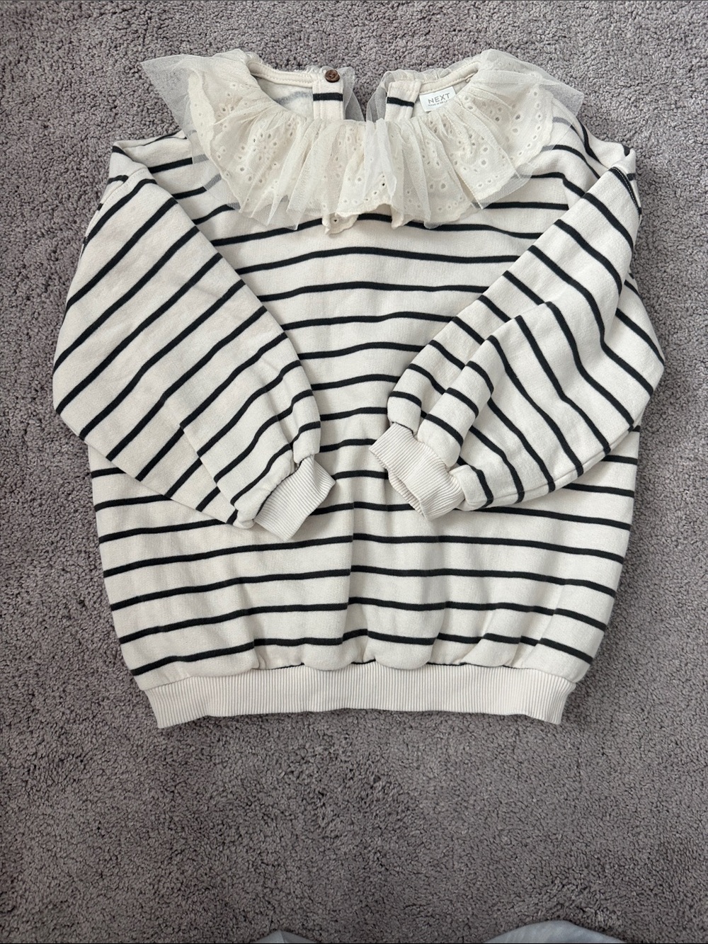 next Cream and Black Striped Ruffle Neck Sweater